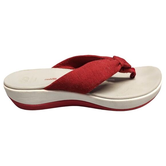 Clarks Cloudsteppers Arla Glison Fabric Ortholite Wedge Thong Flip Flop Sandals - Picture 2 of 8